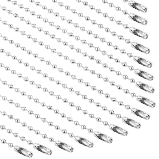 100 PCS Ball Chain Necklace Stainless Keyring Chain Extender for Label Tags, 3.9inch Roller Blind Chain for Jewelry Making DIY Crafts, Necklace Hanging, Dog Tag, Silver Metal 2.4 Mm Ball Bead Chain