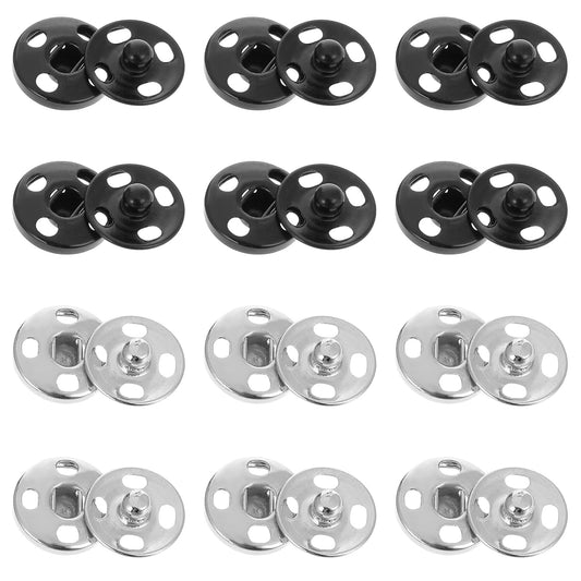 100 Sets Snaps for Fabric, 10mm Sew on Metal Snap Buttons Black and Silver Snap Fasteners Press Studs Buttons for Clothing Leather Sewing