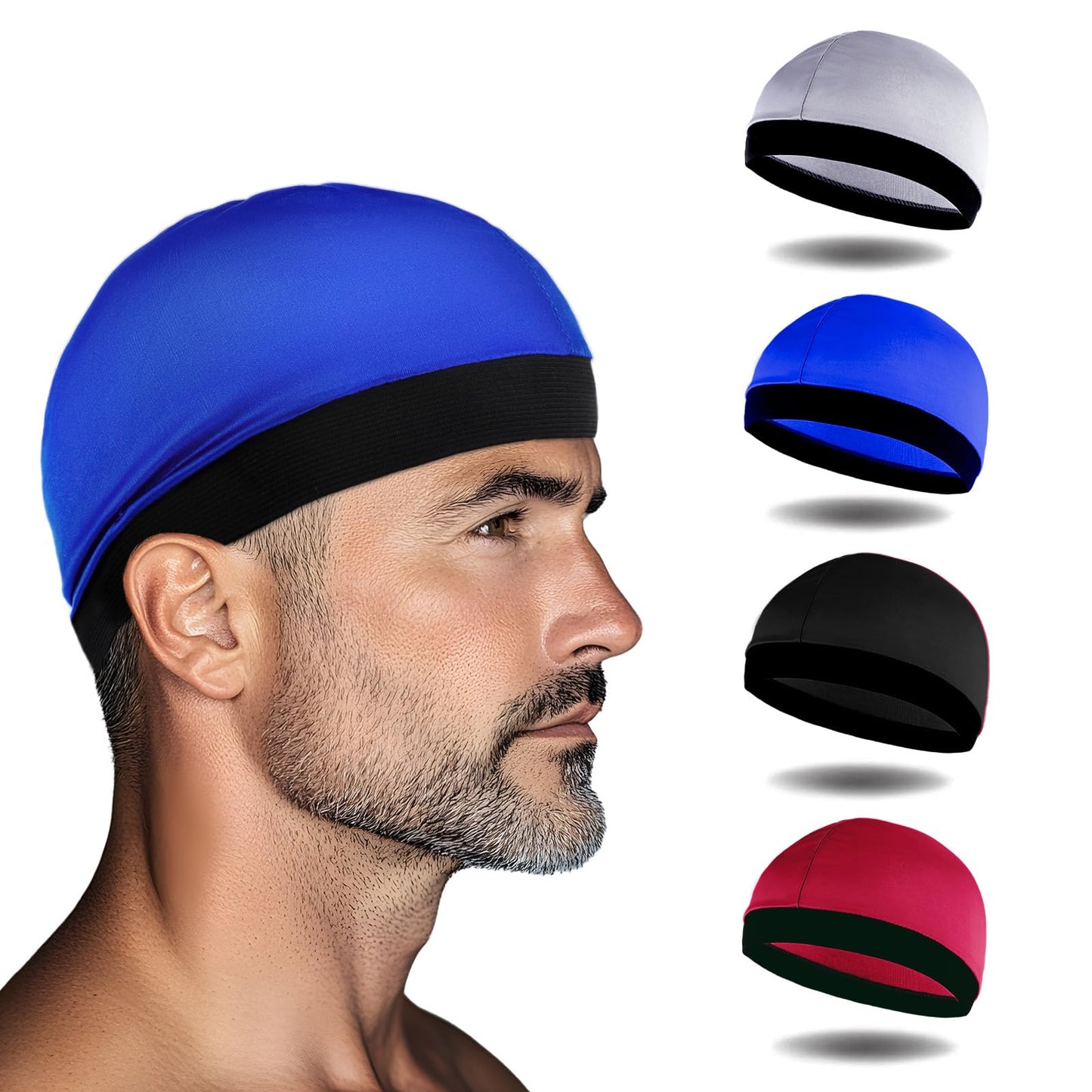 Tyqour 4pcs Silky Wave Cap for Men Stocking Caps for Men Silk Cap for Sleeping Cap for Men Satin Durag Unisex Adults Soft Breathable Stain Caps