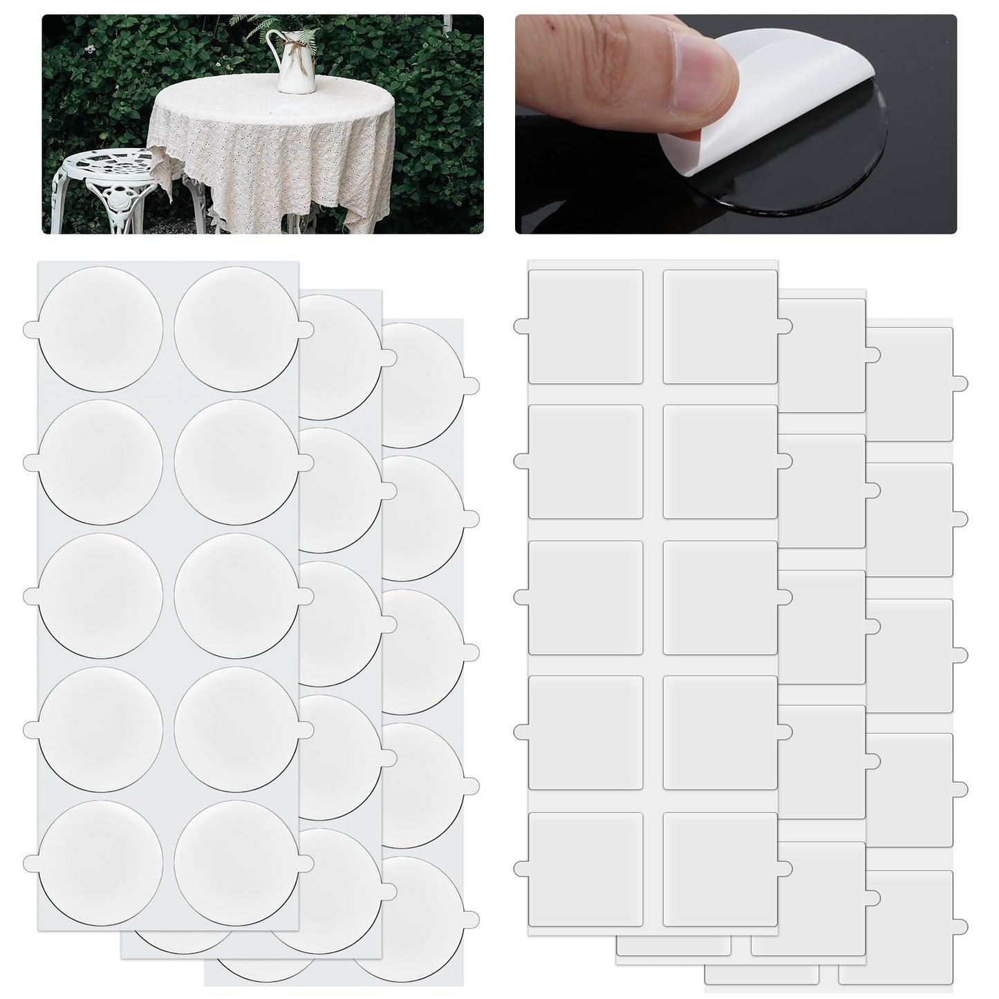Teaaha 6 Sheets 60 PCS Transparent Tablecloth Clips, Invisible Table Cover Holders, Table Cloth Holder Double-Sided Adhesive Dots for Outdoor Events, Picnics, Weddings, Home Decor