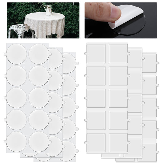 Teaaha 6 Sheets 60 PCS Transparent Tablecloth Clips, Invisible Table Cover Holders, Table Cloth Holder Double-Sided Adhesive Dots for Outdoor Events, Picnics, Weddings, Home Decor