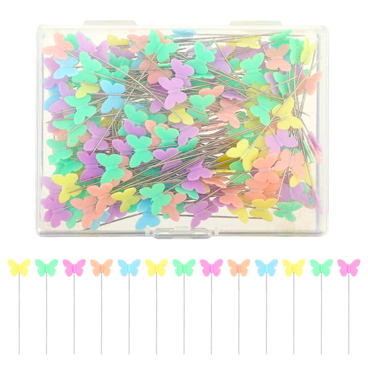 200 PCS Sewing Pins Coloured Heads, Dressmaking Pins with Coloured Butterfly Heads Pin, Long 2 Inch Quilting Pins Craft Dressmakers Pins for Fabric, Dressmaker, Sewing Project, DIY Decoration