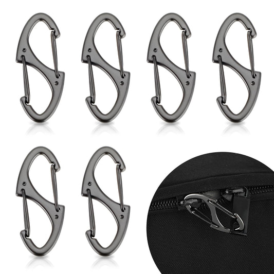 Tyqour 6 Pieces Dual Spring Anti Theft Zipper Clips, Mini Small Locking Carabiner, Suitcase Lock, Luggage Zipper Pull Replacement for Backpacks Traveling Camping Suitcases(Gunblack)