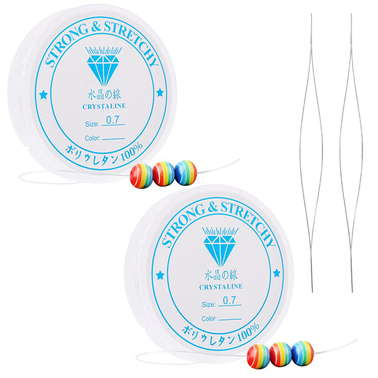 2 Rolls 0.7mm Elastic Bracelet String Cord, Clear Elastic String Stretch Crystal Thread String for Bracelets, Stretch Bead Cord for Jewelry Making Bracelet Elastic Bead String