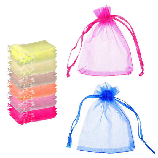 100PCS Jewelry Bags Drawstring 3.5× 2.7 Inches (9x7cm) Assorted Organza Bags, Sheer Small Mesh Bags Drawstring Candy Sachet Bags for Festival, Party, Bathroom Soaps, Pouches Gift Bags(Multicolor)