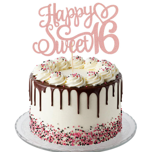 Ymapinc Rose Gold Glitter Happy 16th Birthday Cake Topper for Girls, Sweet 16 Cake Decor, 16th Birthday Decorations for Girls