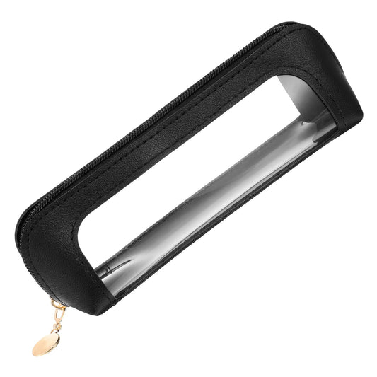 1 PCS Clear Makeup Brush Bag Double Sided Toiletry Bag Clear Pencil Case with Zipper Portable Leather Skincare Cosmetic Bags Transparent Waterproof Cosmetic Organizer Storage Bags for Women(Black)