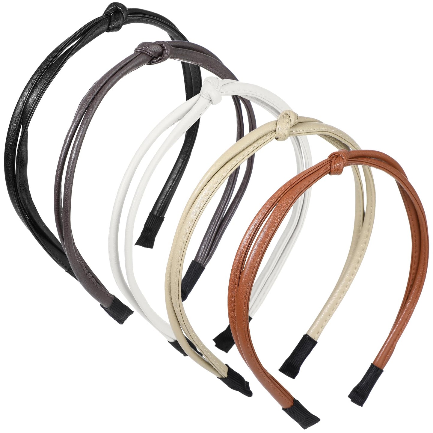 5 Pcs Thin Leather Headbands For Women, Cute Knotted Head Bands Non Slip Knot Thin Headbands Solid Simple Head Bands For Women Girls Fashion Hair Styling Accessories (5 Color)