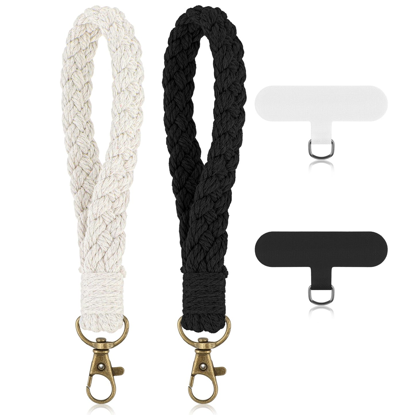 Mabor 2 PCS Phone Wrist Strap, Cell Phone Lanyard with Tether Tab Smartphone Chain Charm Wristlet Bracelet Keychain Anti Theft Strap for Women Girls (Beige+Black)
