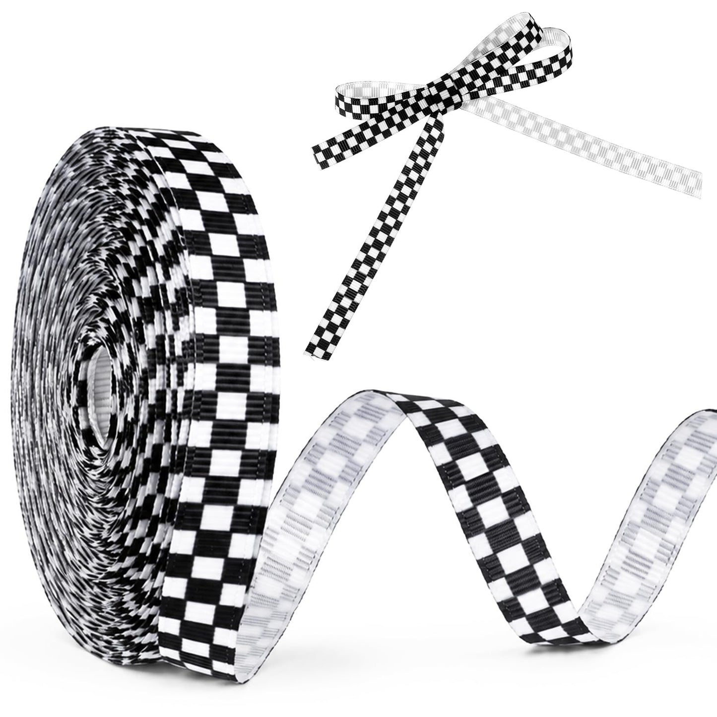 Black White Checkered Ribbon 0.39in X 10yds Polyester Ribbon Crafts Gift