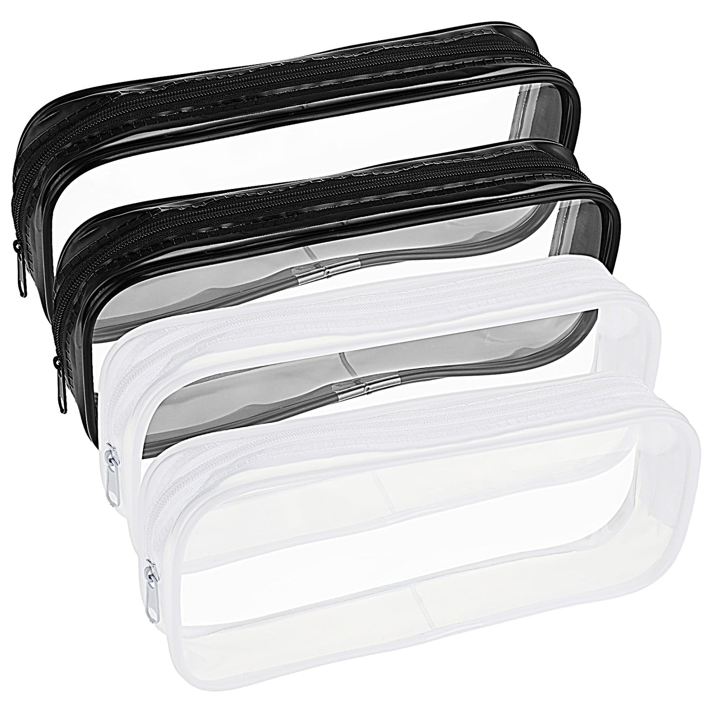 Mabor 4Pcs Large Clear Pencil Case, Travel Cosmetics Bag See Through Pencil Case Transparent Pen Case for School Pencil Pouch with Zipper for Girls Boys Clear Pencil Case for Exams