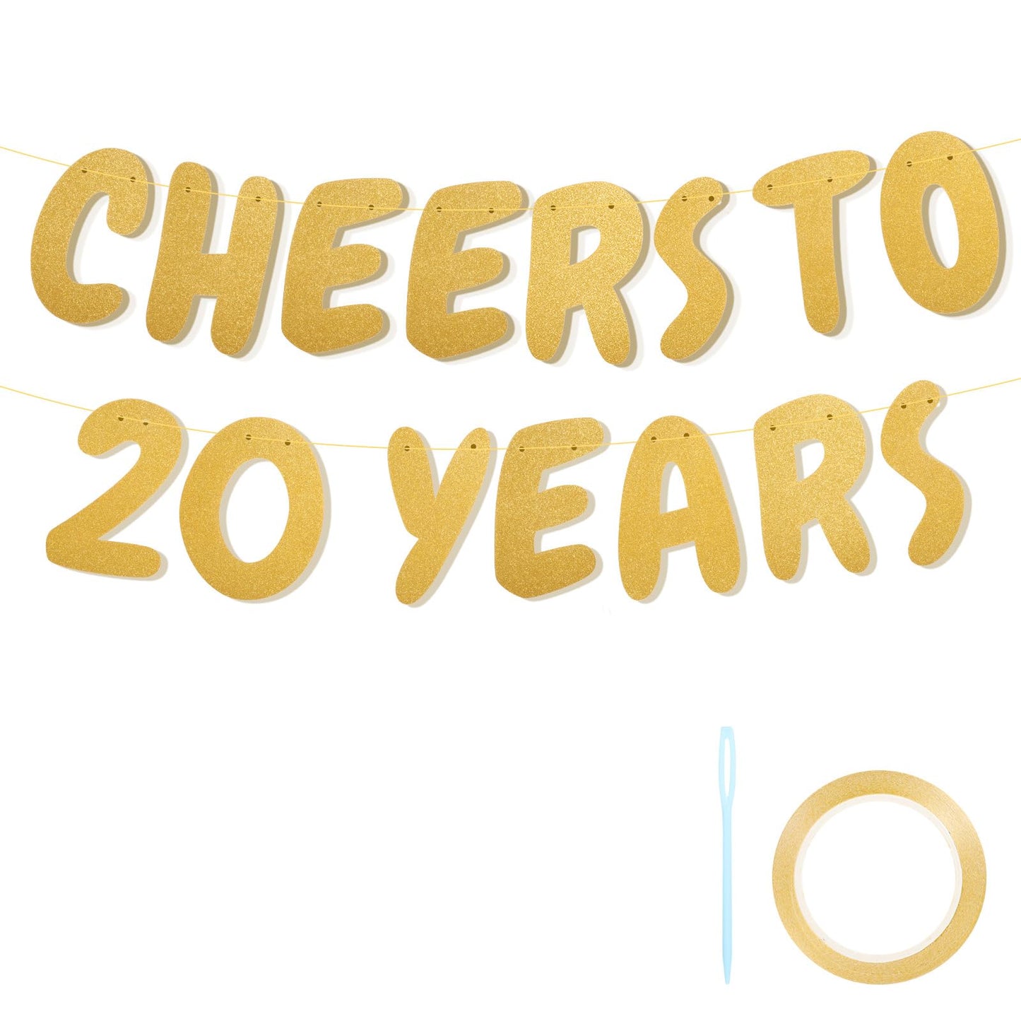 Ouligay Gold Glitter Banner 20th Birthday Decoration Cheers to 20 Years Garland 20th Birthday Decoration Happy Birthday Gold Garland Banner for Women Man Party Decoration