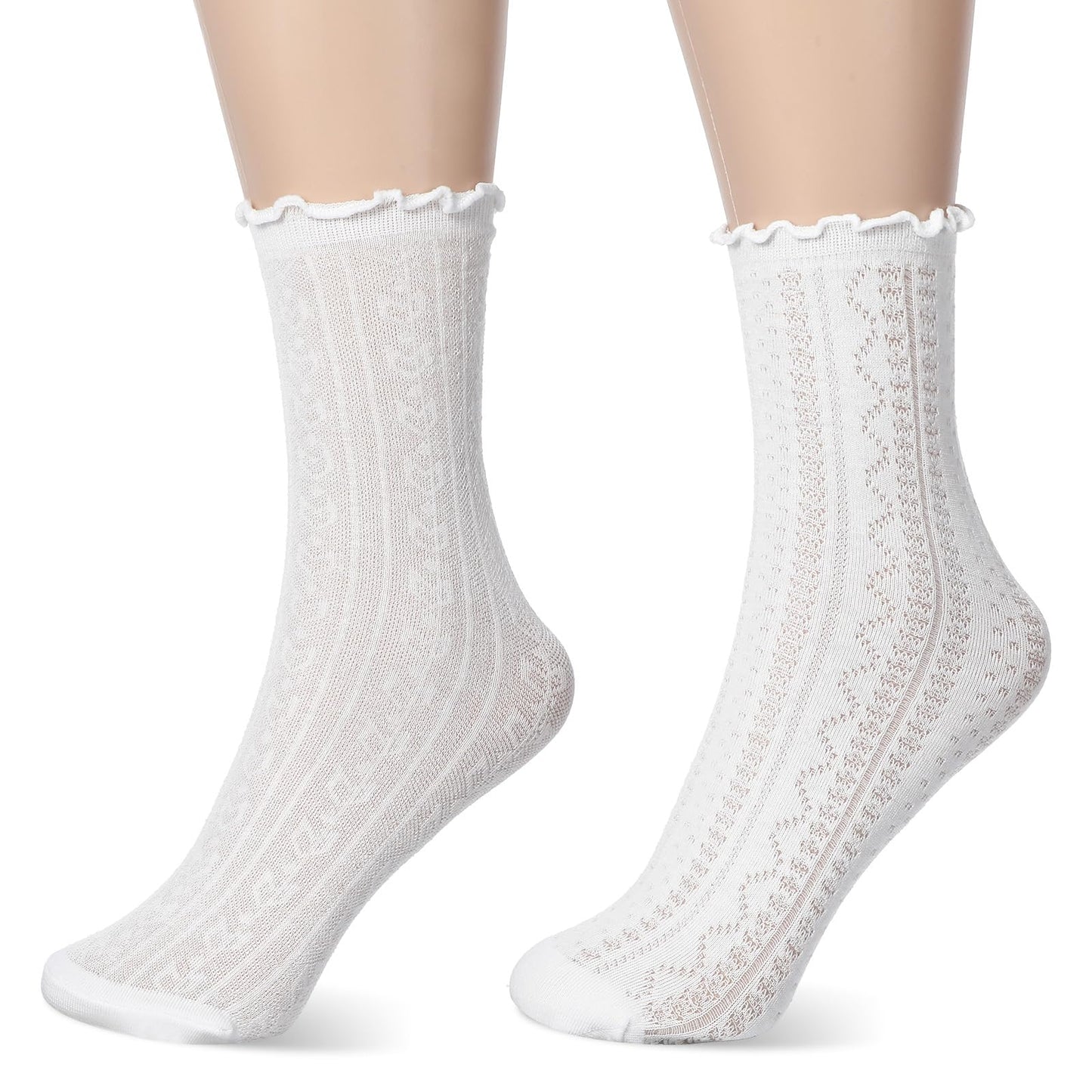 Ouligay 2 Pairs Ruffle Lace Socks Womens Ruffle Socks Women White Mesh Casual Lace Cotton Crew Sock Summer Ultra Thin Cool Frilly Ankle Sock for Women Girls
