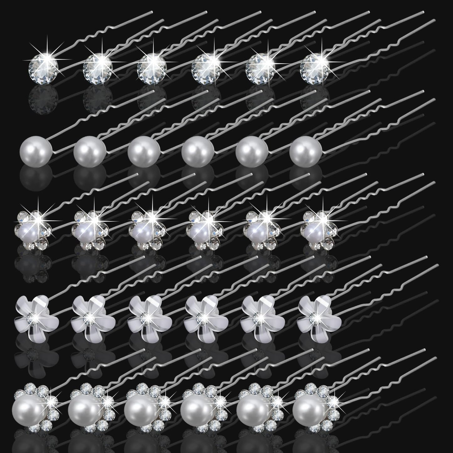 Xindojuz 30 PCS Bridal Hair Pins, 5 Styles Wedding Pearl Hairpins Crystal Flower Rhinestone Clips Hair Jewelry for Brides Bridesmaid Women Prom Party Wedding Hairs Accessories (Silver)