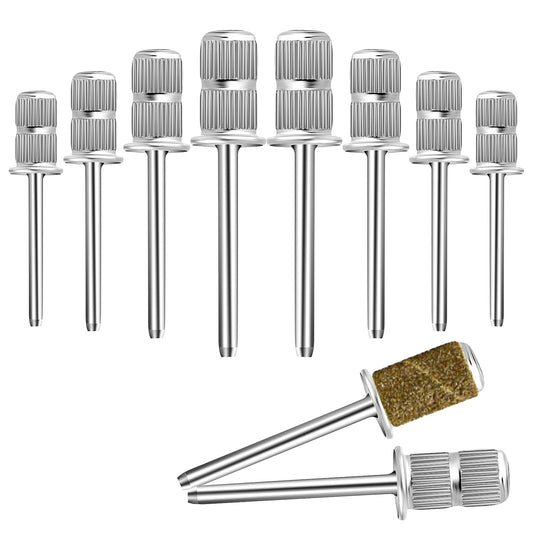 10PCS Professional Nail Drill Bits Set - 3/32" Stainless Steel Shaft Cuticle Sanding Bits, Mandrel Band Shaft Replacement for Electric Nail Drills (Ideal for Manicures & Pedicures)