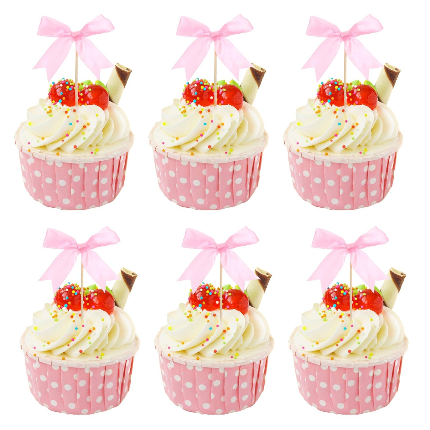 30 Pcs Bow Cupcake Toppers Pink Ribbon Bow Cake Topper Themed Party Decorations Baby Shower Cupcake Picks Pink Theme Decorations Theme Party Decor For Bridal Baby Shower Girls Birthday