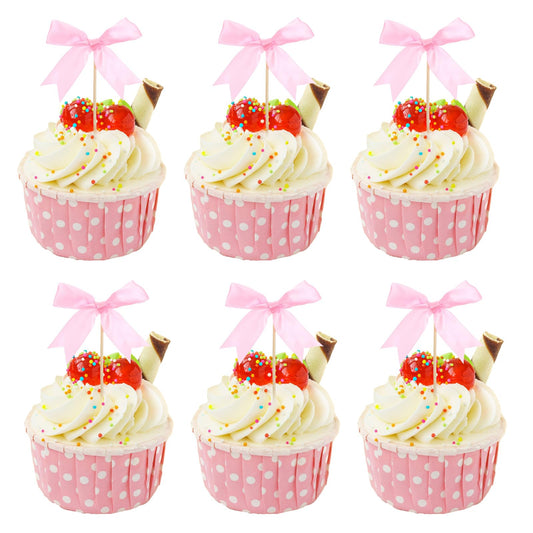 30 Pcs Bow Cupcake Toppers Pink Ribbon Bow Cake Topper Themed Party Decorations Baby Shower Cupcake Picks Pink Theme Decorations Theme Party Decor For Bridal Baby Shower Girls Birthday