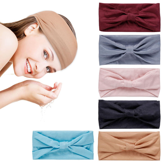 Wide Headbands for Women, 7'' Extra Wide Headbands Large Turban Hair Bands Twist Headbands Knotted Boho Stretchy Head Wraps for Girls Yoga Workout Head Bands Thick Hair Accessories 6 Pack