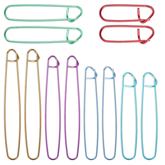 Stitch Holders for Knitting, Ymapinc 12 Pieces Needles Stitch Holders Set Sturdy Aluminum Mixed Color Safety Pin Cable Knitting Bent Weaving Needle Hooks for Knitting Notions or Crochet