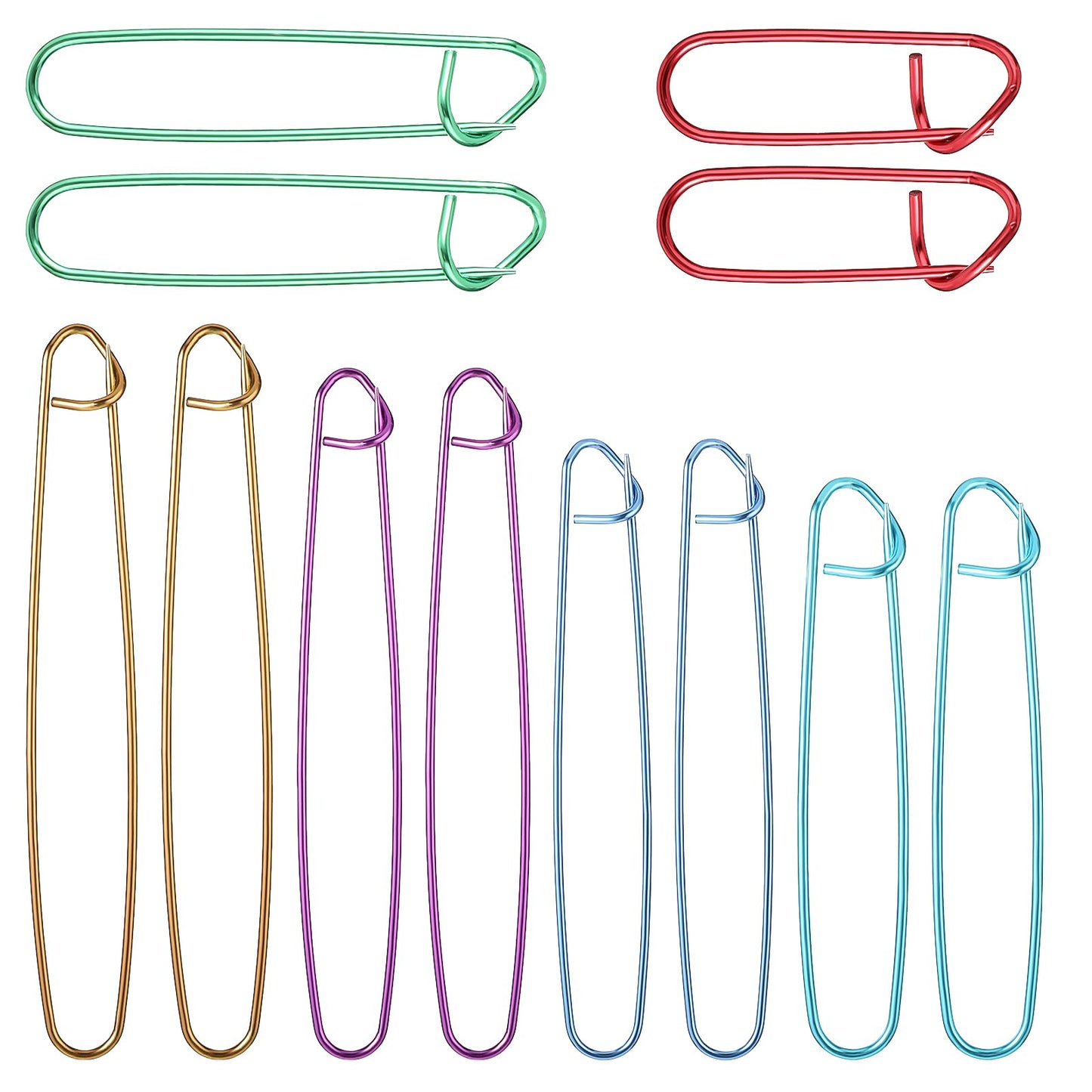 Stitch Holders for Knitting, Ymapinc 12 Pieces Needles Stitch Holders Set Sturdy Aluminum Mixed Color Safety Pin Cable Knitting Bent Weaving Needle Hooks for Knitting Notions or Crochet