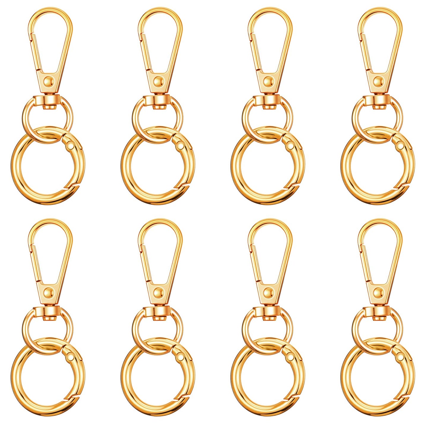 8 PCS Swivel Hooks for Purses Double Opening Swivel Clasp Clips Lobster Clasps Spring Clip Snap Keychain Ring Metal Lobster Claw Clasp with O Spring Ring for DIY Crafts Jewelry Lanyard Making (Gold)