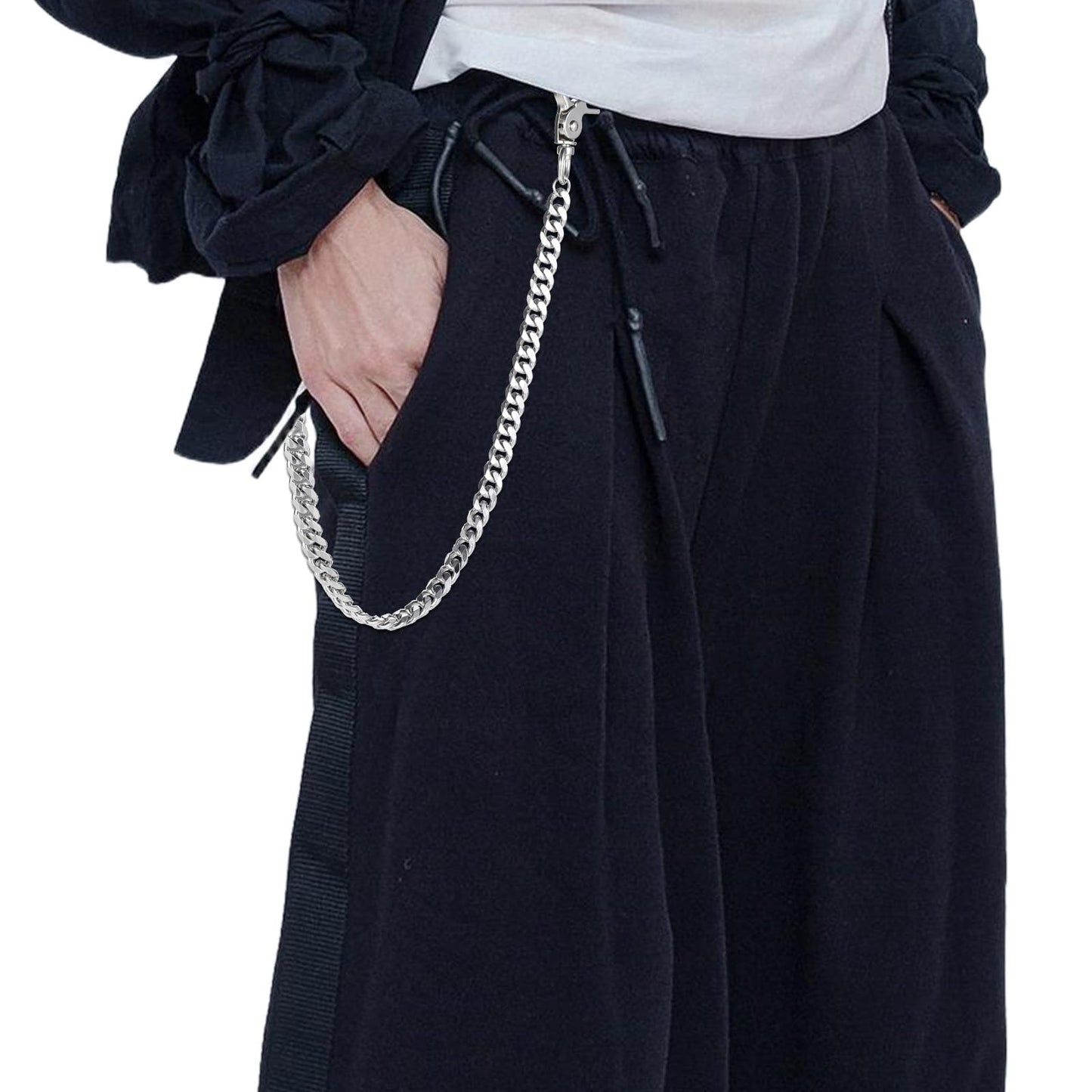 Nogeqi Silver Chain for Pants,Metal Wallet Chains for Men,Double Lock Jean Chains,Punk Keychain,Belt Chain Men for Pants Key Hip Hop Keyholder Trucker Biker Motorcycle Men Women(50cm)