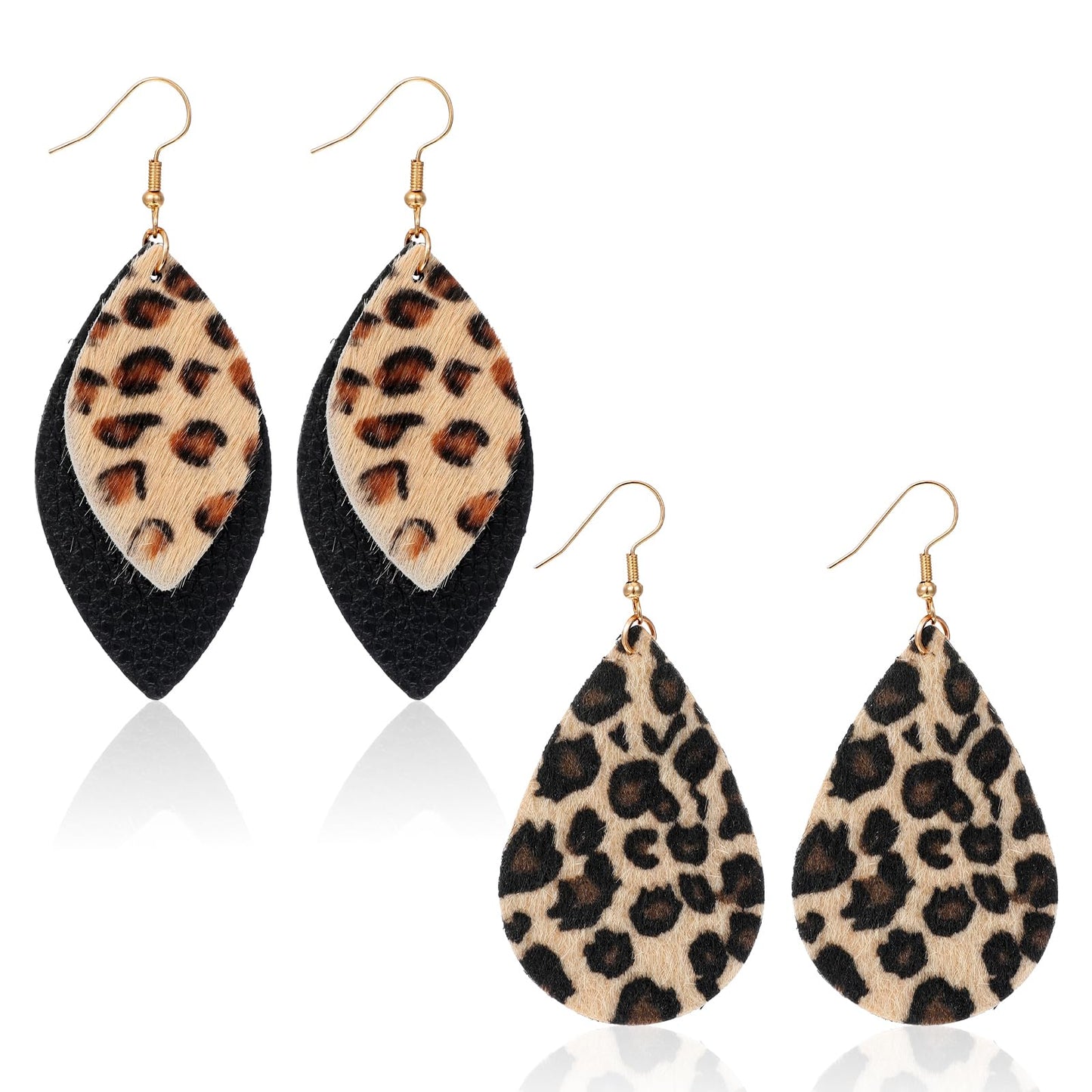 4 PCS Leopard Earrings, Faux Leather Leopard Print Earrings, Lightweight PU Leather Cheetah Print Dangle Earrings for Women Weddings, Parties, Ceremonies, Banquets, Gifts