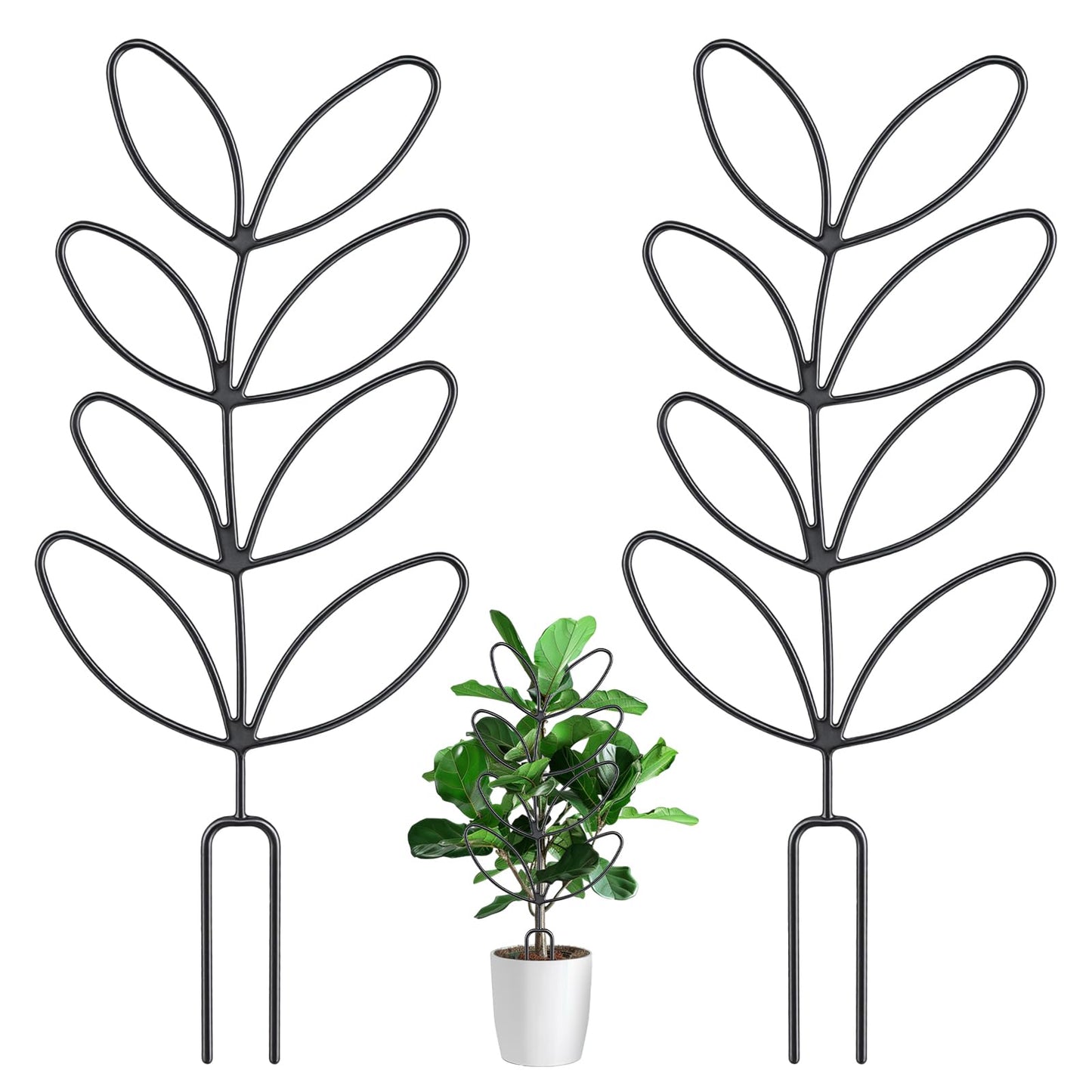 Nogeqi 2 Pcs Plant Trellis Indoor, Plant Support for Climbing, 12 Inch Small Plant Stakes for Indoor Plants, Trellis for Climbing Plants Garden Potted (Leaf Shape Black)