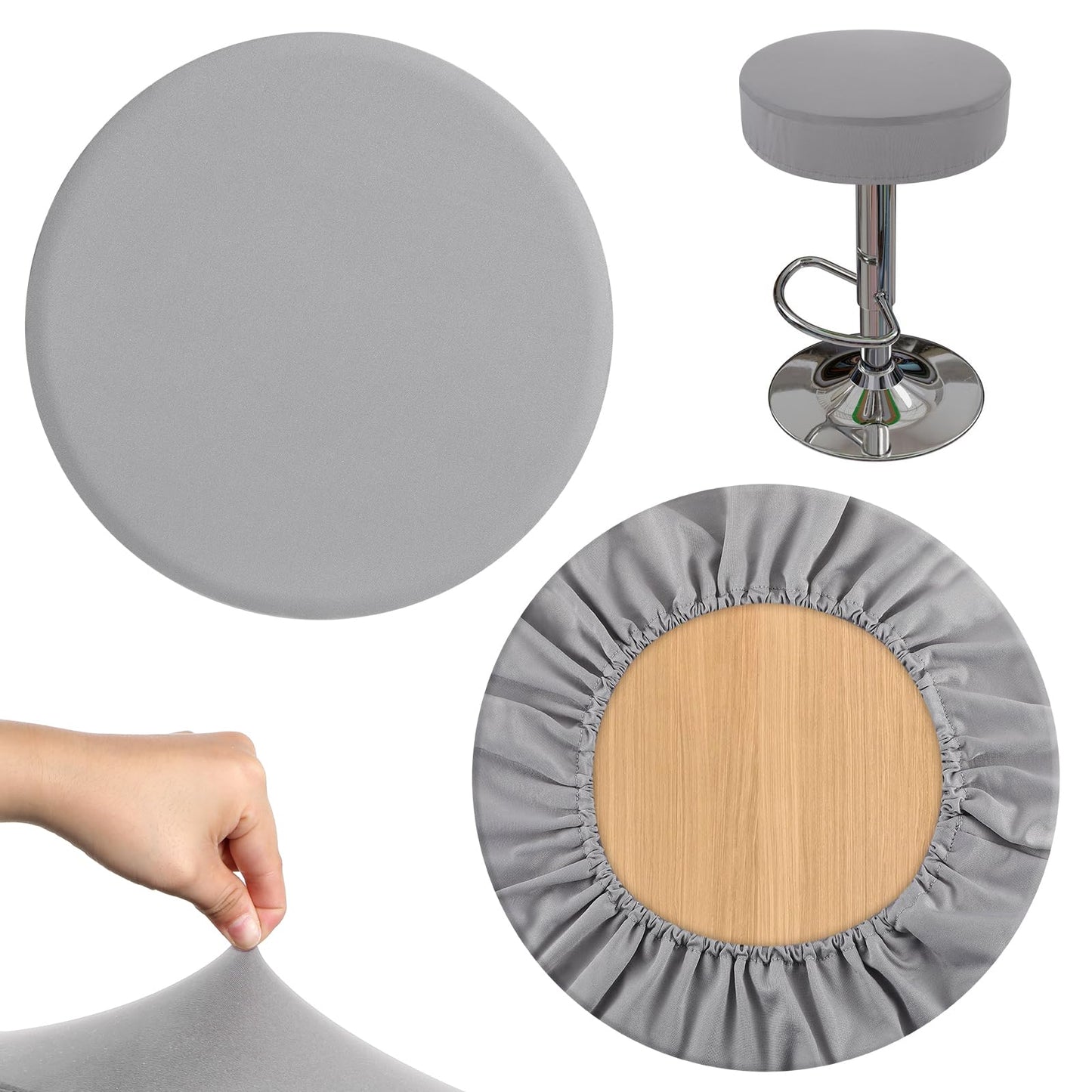 2PCS Stool Covers Round High Elastic Circle Bar Stool Covers, Soft Washable Slipcovers with Non-slip Stool Cushion Round Bar Stool Seat Covers, Easy to Clean Fits Dia 11-14 in Bar Round Chair(Grey)