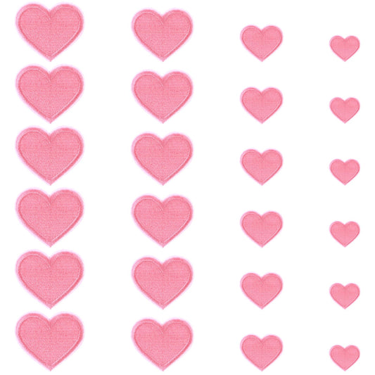 24 PCS Heart Iron on Patches 4 Sizes Heart Patches for Clothes Heart Applique Valentines Iron on Patches Heart Shape Iron on Patches Mini Heart Sew on Patches for Jackets Backpacks Dress Hat DIY(pink)