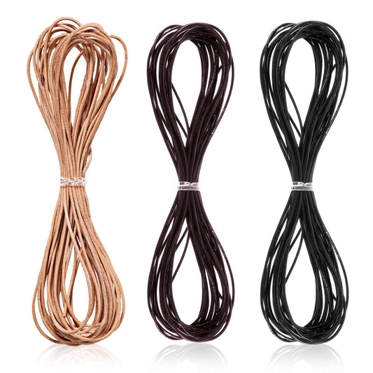 3 Pcs Leather Strings for Crafting Leather Cord for Jewelry Making Round Leather String Cord Leather Crafting Rope for Necklace Bracelet Beading Braiding DIY (3 Colors, 1mm X 5.46 Yard)