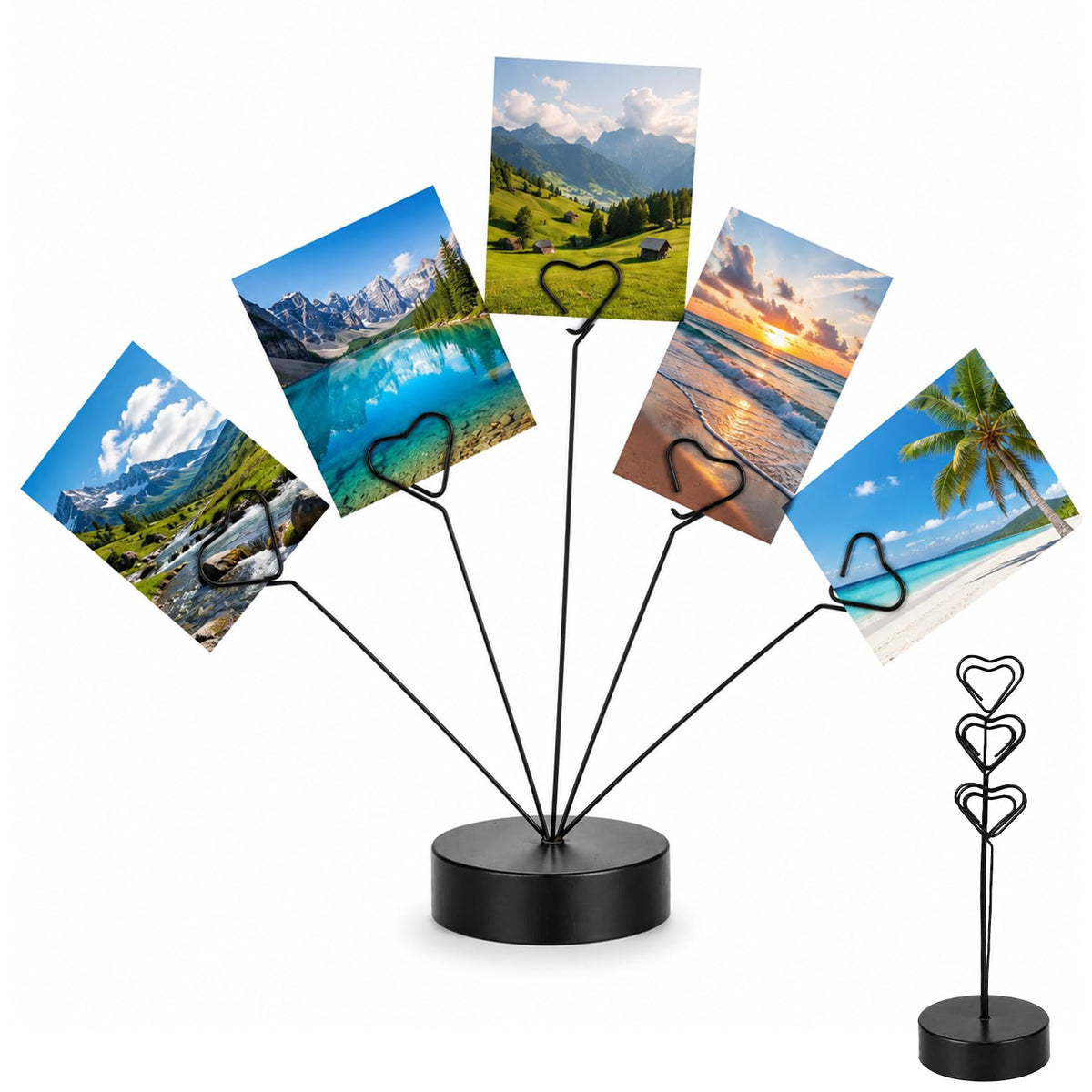 Desktop Photo Tree Holder Heart-Shaped Photo Holders for Tables Black