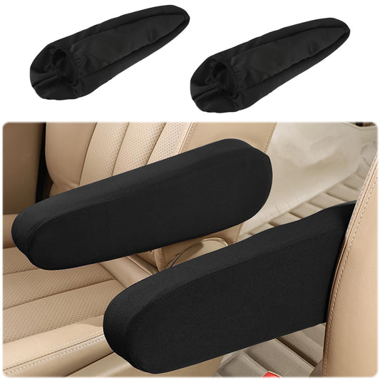 2 PCS Car Armrest Cover Elastic Fabric Car Front Seat Arm Rest Cover, Universal Replacement Center Console Lid Armrest Cover Skin Protectors Car Interior Accessories for Car Suv Truck and Van(Black)