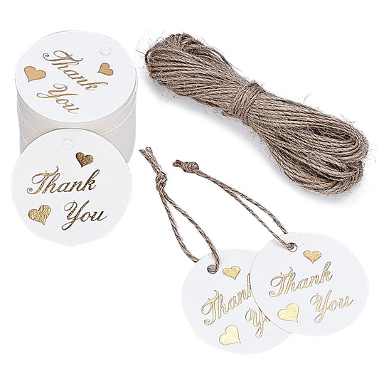 100PCS Thank You Tags, Personalised Wedding Favor Tags with String, 4.5CM Rose Gold Round Thank You Tags for Baby Shower, Wedding Favor Party Decor