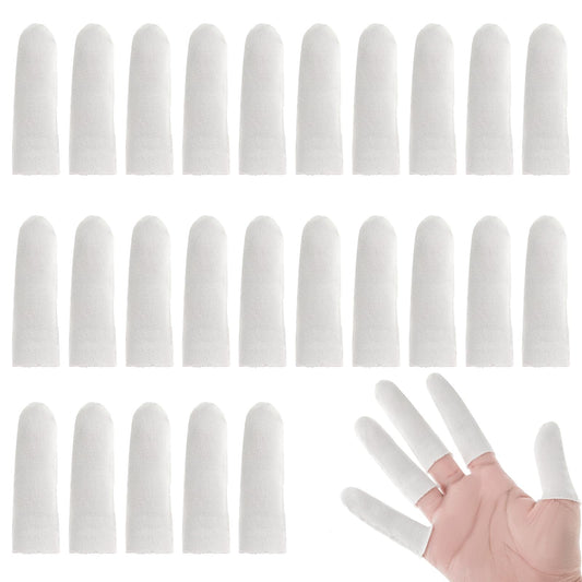 100PCS Finger Cot White Breathable Cotton Finger Condoms Elastic Fingertip Gloves Thumb Bandages Tubular Gauze, Finger Protectors for Finger Tips, Wounds Care, Cargo Handling, Gardening Work, Fitness
