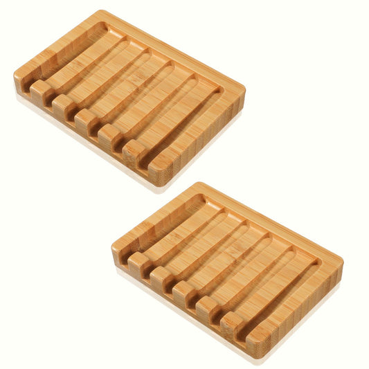 2 PCS Bamboo Soap Dish Wood Soap Tray Waterproof Self Draining Soaps Dish Wooden Holder Bamboo Dishes for Shower Natural Wooden Dishes for Bar Soaps Bathroom Kitchen