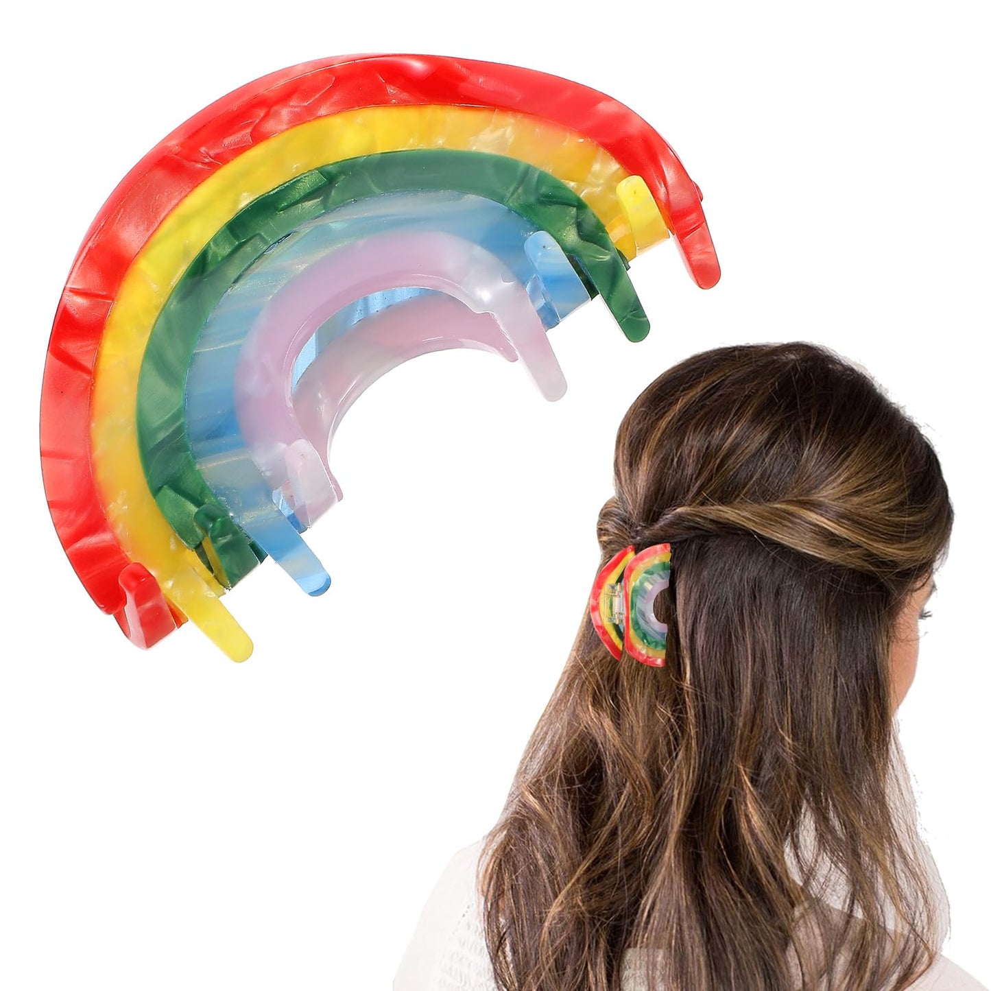 Nogeqi Rainbow Claw Clips Cute,Acrylic Acetate Fun Claw Clips Rainbow,Pride Accessories Claw for Women and Girl Thin Curly Hair,Rainbow Stuff Shark Clip for Part School Pride Parade(Colorful)