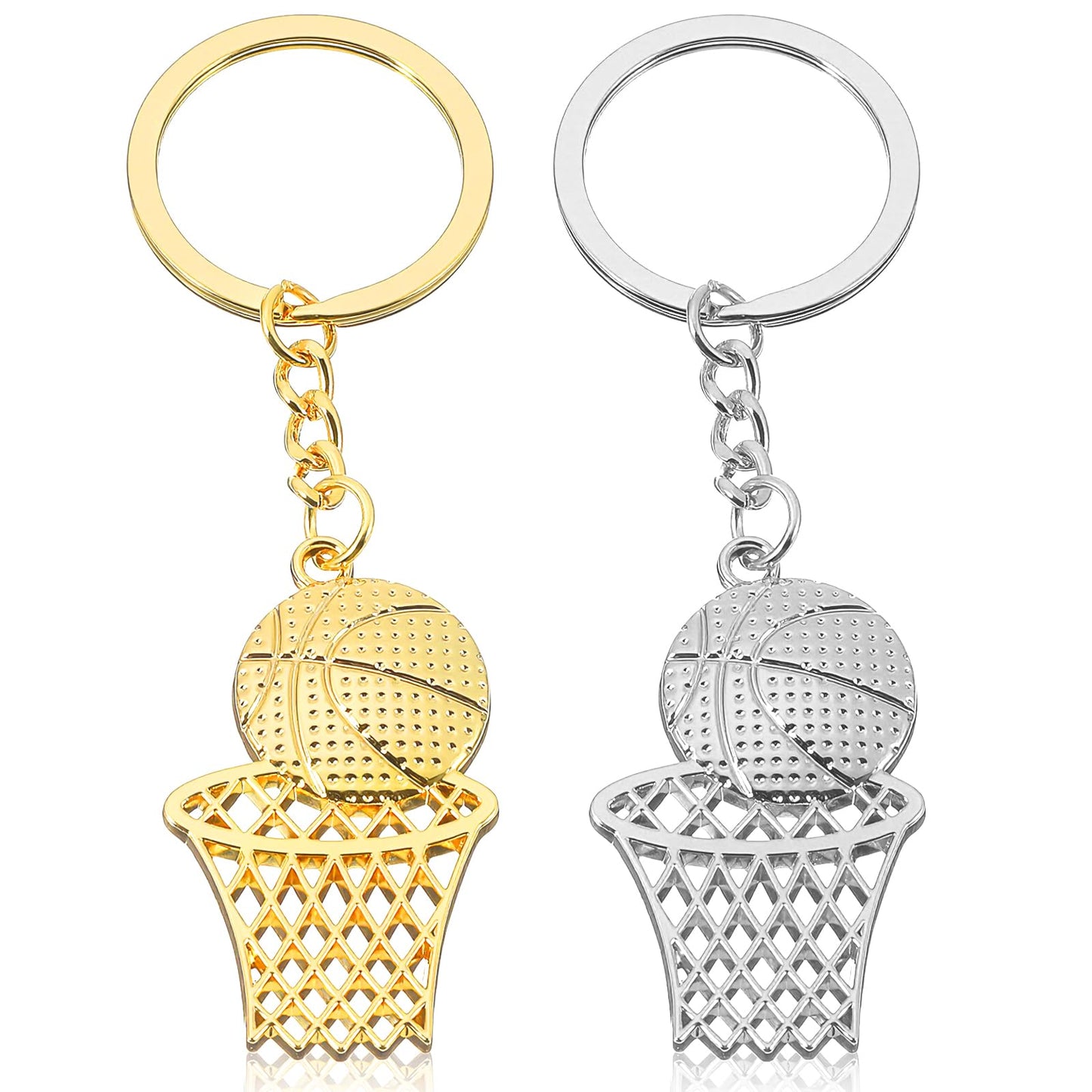 Mabor 2PCS Basketball Hoop Keychain - Gold & Silver Metal Sports Keychains for Men