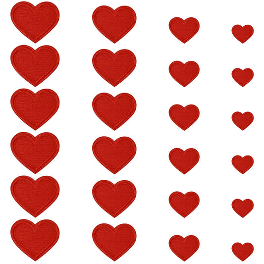 24 PCS Heart Iron on Patches 4 Sizes Heart Patches for Clothes Heart Applique Valentines Iron on Patches Heart Shape Iron on Patches Mini Heart Sew on Patches for Jackets Backpacks Dress Hat DIY(red)
