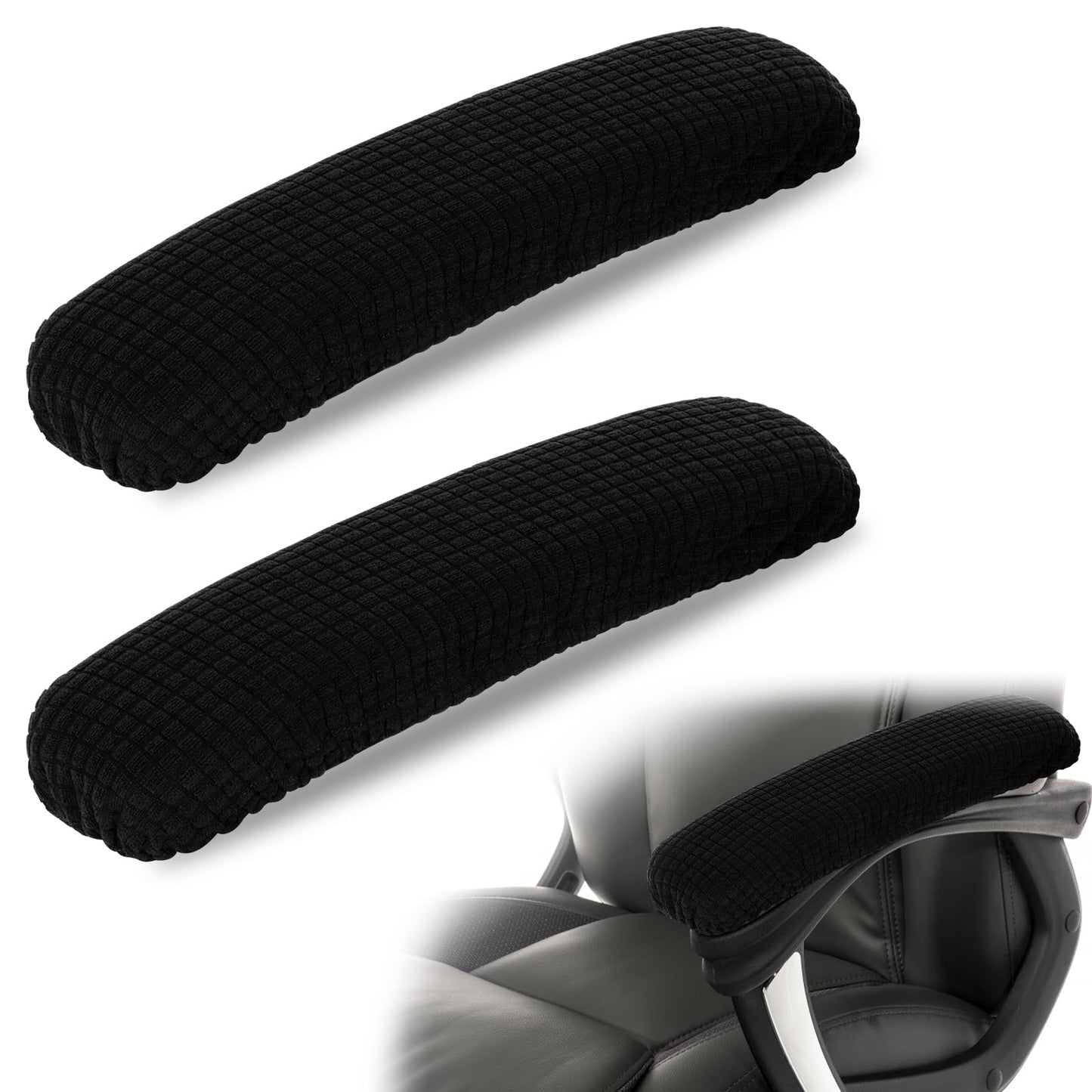 2 PCS Office Chair Arm Covers Removable Black Polyester Gaming Chair Armrest Slipcovers, Machine Washable Stretchable Elastic Desk Armrest Pads Covers for Universal Office and Gaming Chairs (30cm)