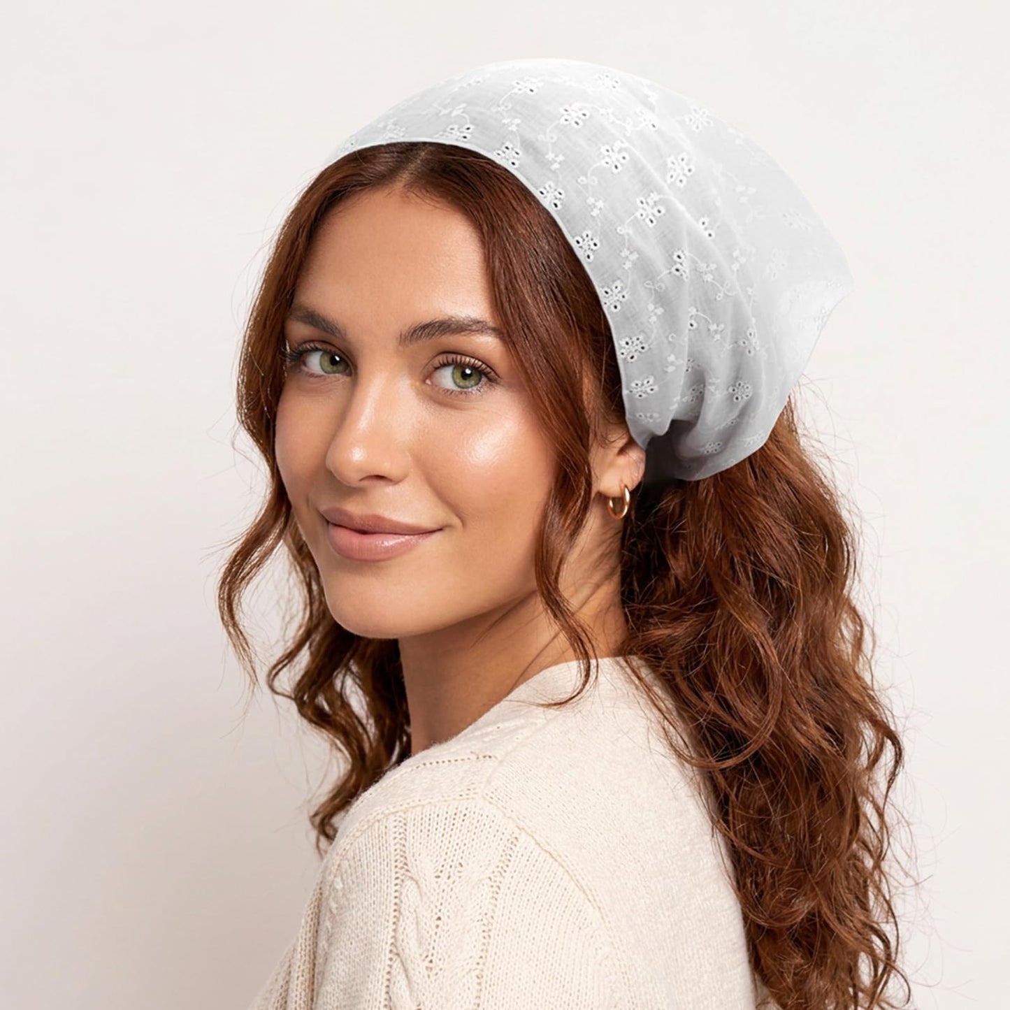 Chsoejuf Cute White Lace Flower Head Scarf Bandana Headband for Women’s Hai