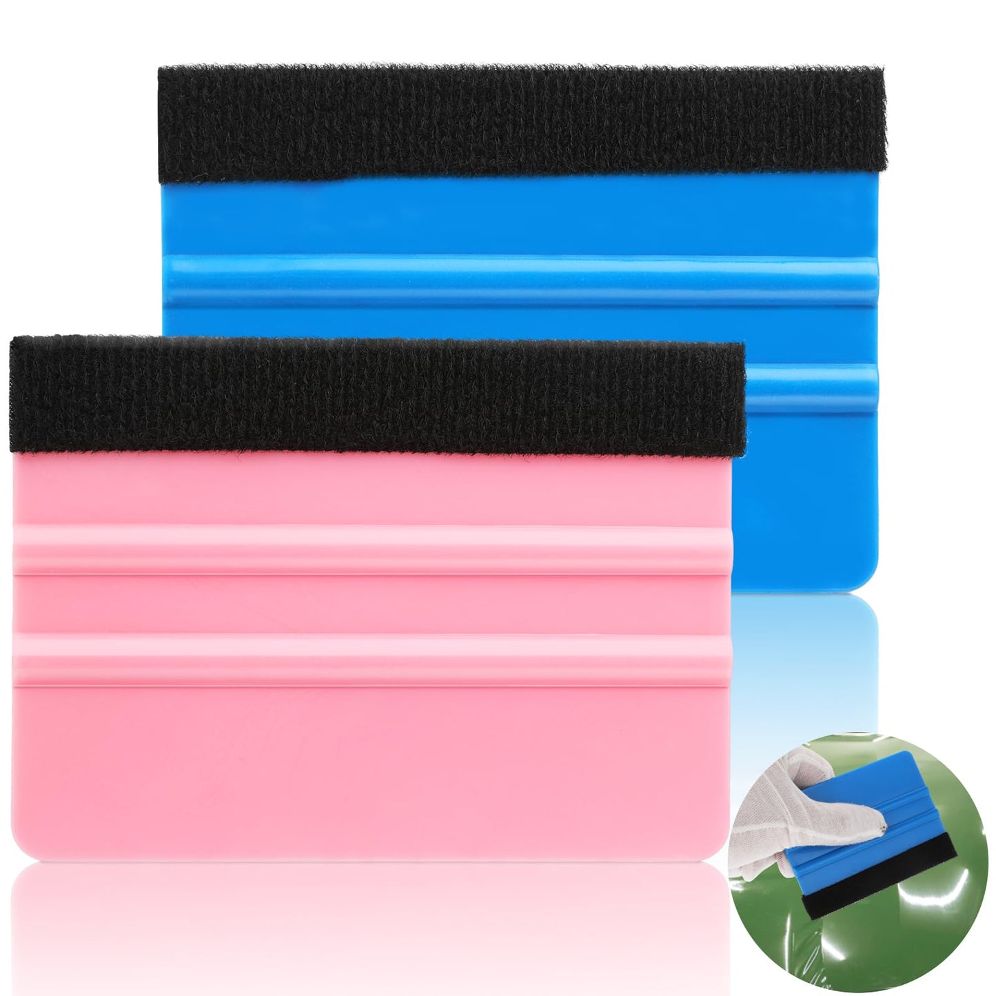Ouligay 2pcs Felt Squeegee, Squeegee For Vinyl, Mini Squeegee, Vinyl Squeegee Tool For Crafts Car Wrap Window Tint Wallpaper Glass Film Application(Pink And Blue)