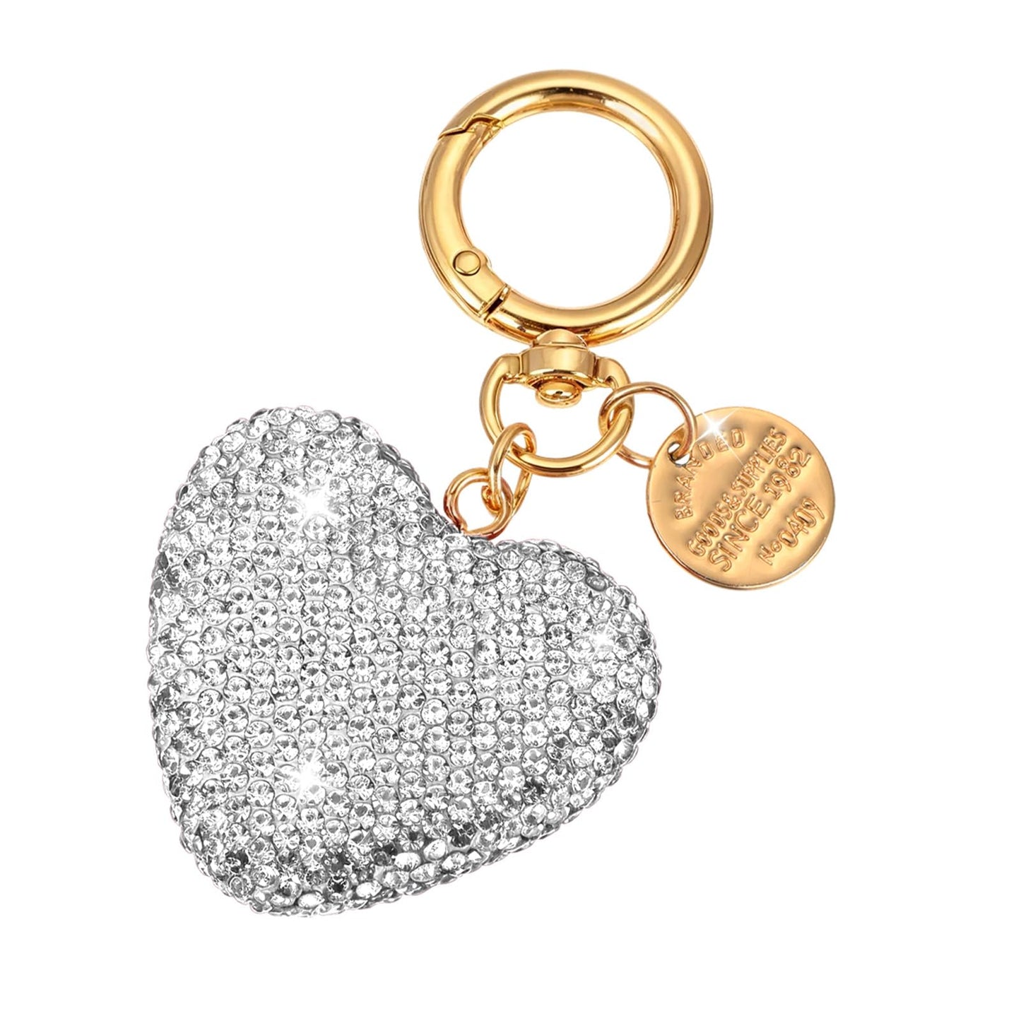 Mabor Shiny Diamond Key Ring Rhinestone Heart Key Ring Gift for Your Wife, Family and Best Friend (White)