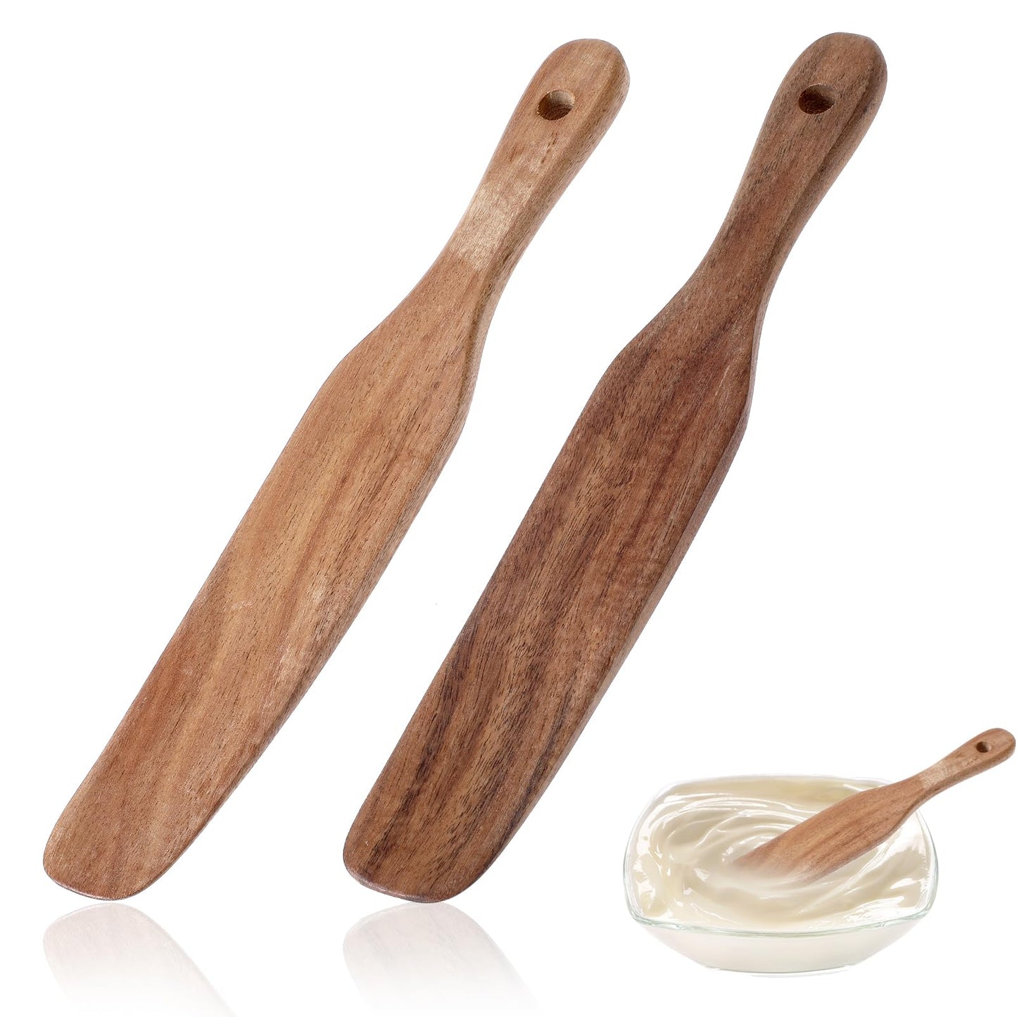 2Pcs Wooden Spatula for Cooking, Mabor Sourdough Spurtles Kitchen Tools Wooden Spurtle Spatula Dough Stir with Hanging Holes Sourdough Spatula Kitchen Tools Use