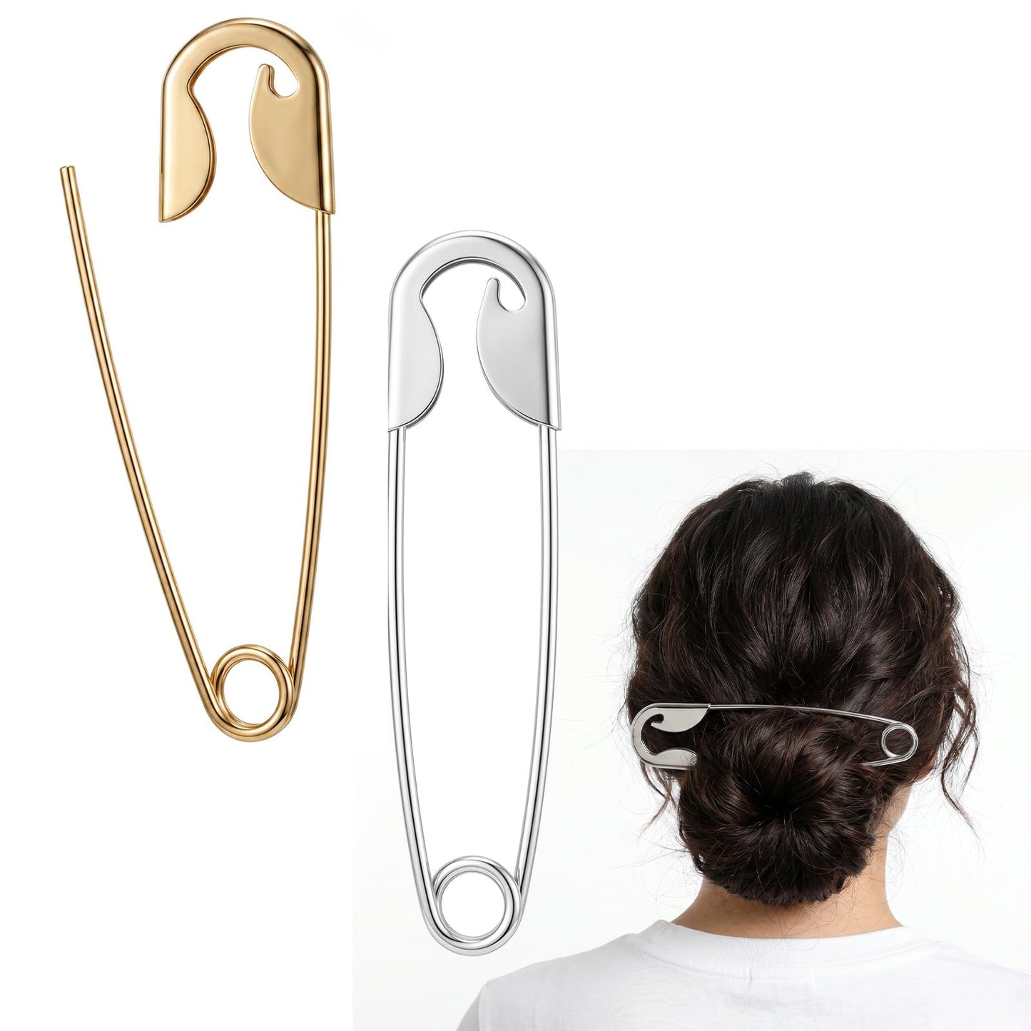 Bnehmb 2 PCS Oversized Metal Hair Pins Safety Pin Hair Clip Hair Stick Pin