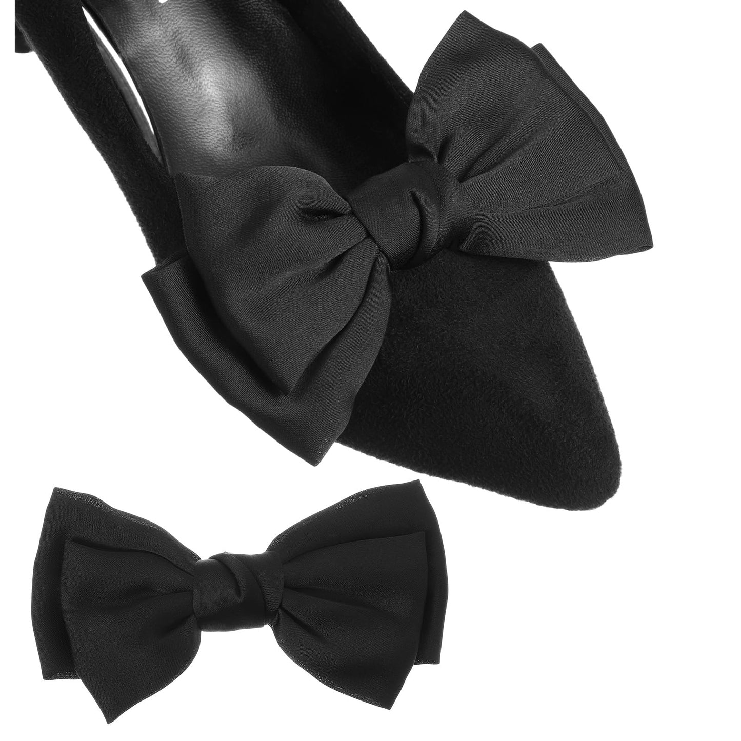 Nogeqi Black Bow Shoe Clips, Satin Shoe Clips For Flats Removable Shoes Jewelry Clip Elegant Decorative Shoes Accessories For Women Wedding Party Gift Girls