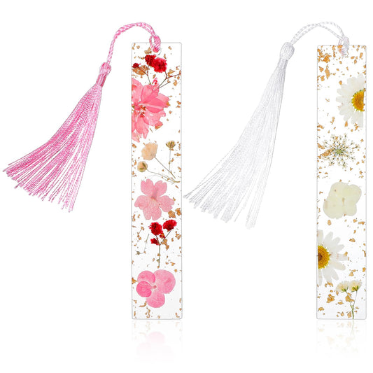 2 PCS Pressed Flower Bookmark Dried Flower Bookmarks Resin Bookmark Clear Pressed Floral Book Markers Durable Handmade Dried Flower Resin Bookmarks for Bookworms Increase Reading Interest Students