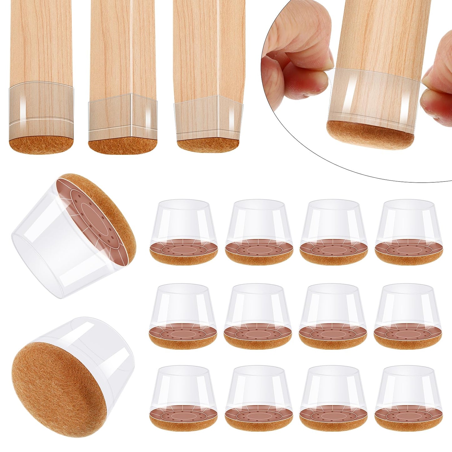 12Pcs Chair Felt Pads for Hardwood Floors, Mabor Silicone Chair Foot Covers Round Chair Leg Floor Protectors for Furniture Floor Protect(Clear-Brown)
