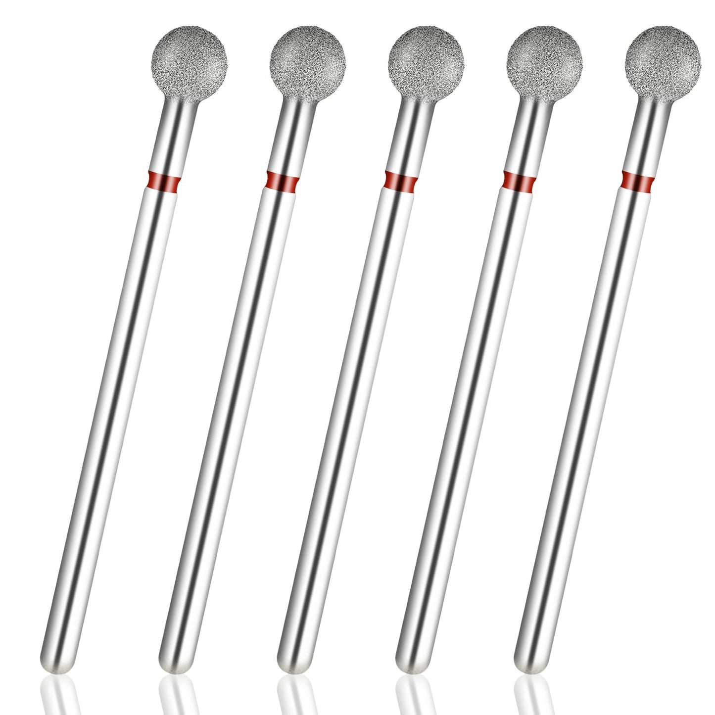 5PCS Nail Drill Bits, Silver Metal Ball Head for Cuticle Clean, Nail Beauty, Polishing Care, Fits 3/32'' Shank Machines