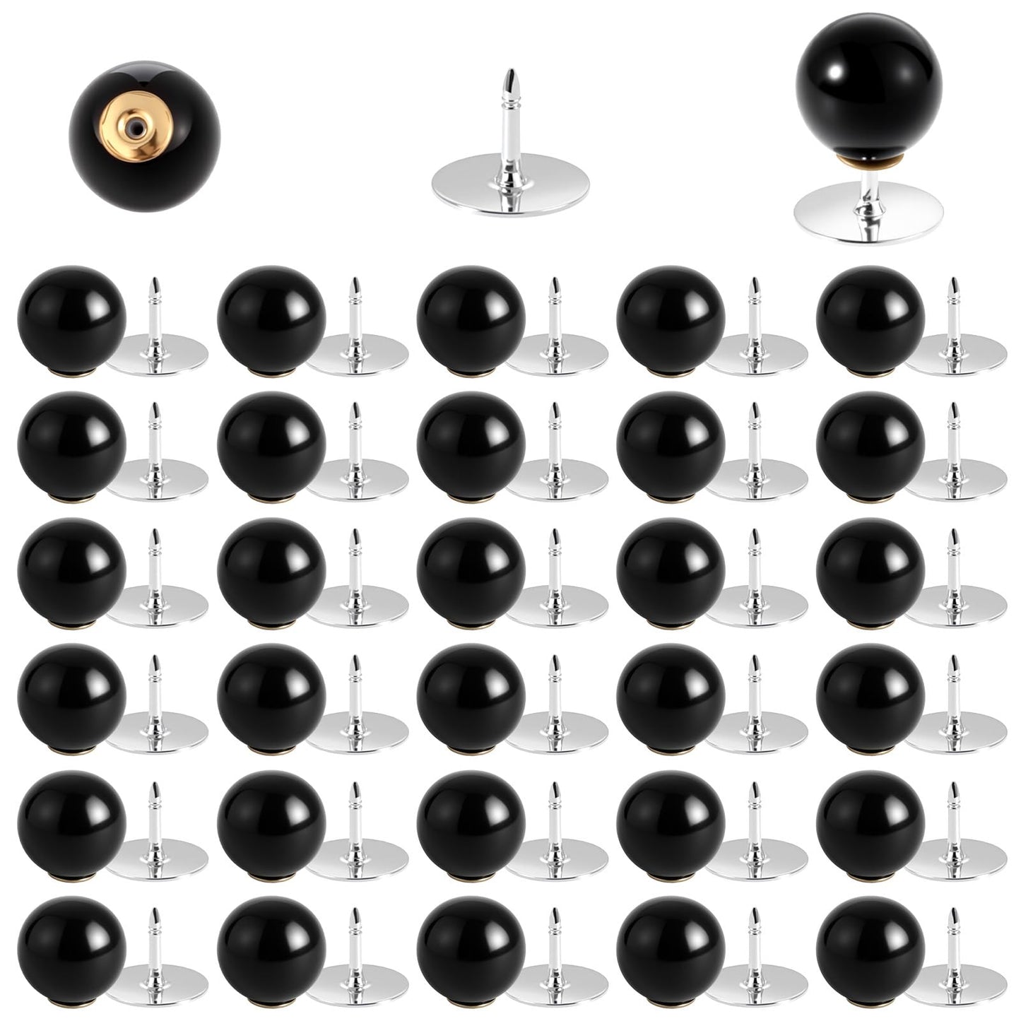 30Pcs No Sew Black Pearl Buttons, Black Pearls for Crafts - Detachable & Reusable DIY Craft Decoration with Sliver Metal Shank No Tools Detachable and Reusable for Clothes, Jewelry, & Accessories
